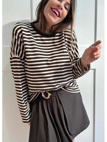 Camiseta Rayas Manga Larga RAYIANNA Marrón/Beige HEVE