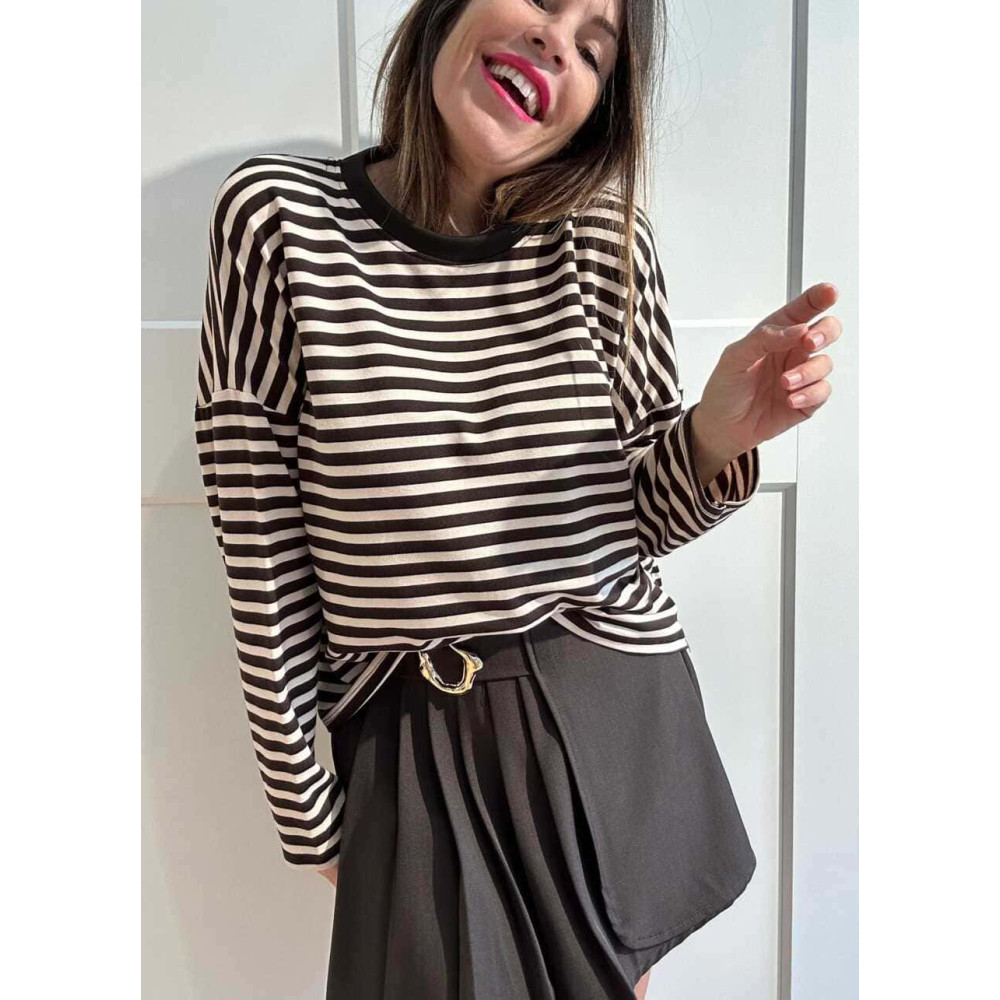 Camiseta Rayas Manga Larga RAYIANNA Marrón/Beige HEVE