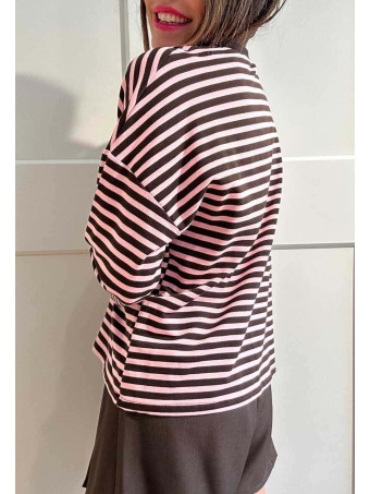 Camiseta Rayas Manga Larga RAYIANNA Marrón/Rosa HEVE