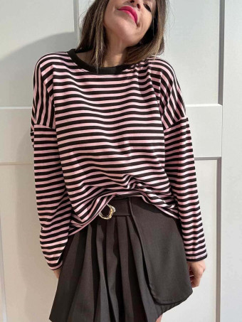 Camiseta Rayas Manga Larga RAYIANNA Marrón/Rosa HEVE