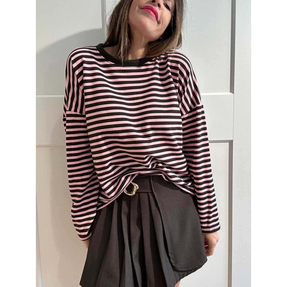 Camiseta Rayas Manga Larga RAYIANNA Marrón/Rosa HEVE