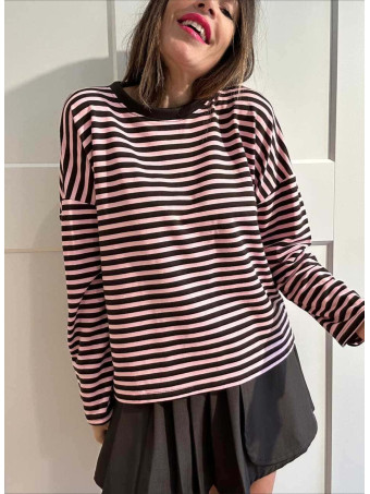 Camiseta Rayas Manga Larga RAYIANNA Marrón/Rosa HEVE