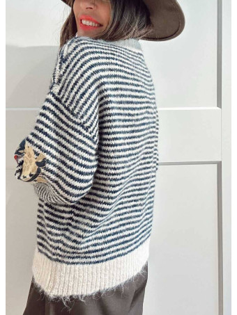 Jersey Rayas Bordado Floral RAWLINE Marino HEVE