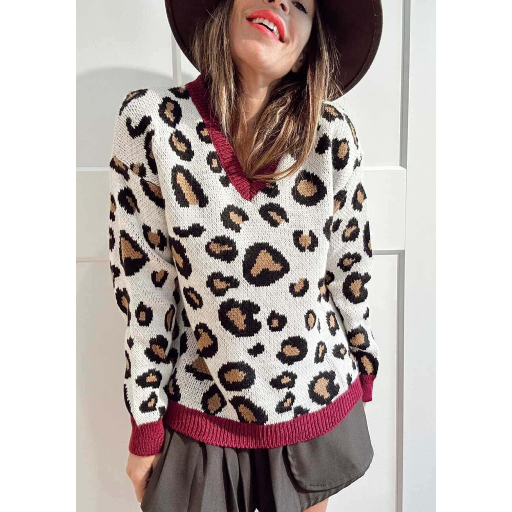 Jersey de Pico Print KERMESSE Beige/Berenjena HEVE