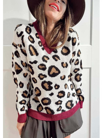 Jersey de Pico Print KERMESSE Beige/Berenjena HEVE