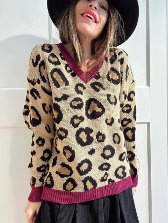 Jersey de Pico Print KERMESSE Camel/Berenjena HEVE