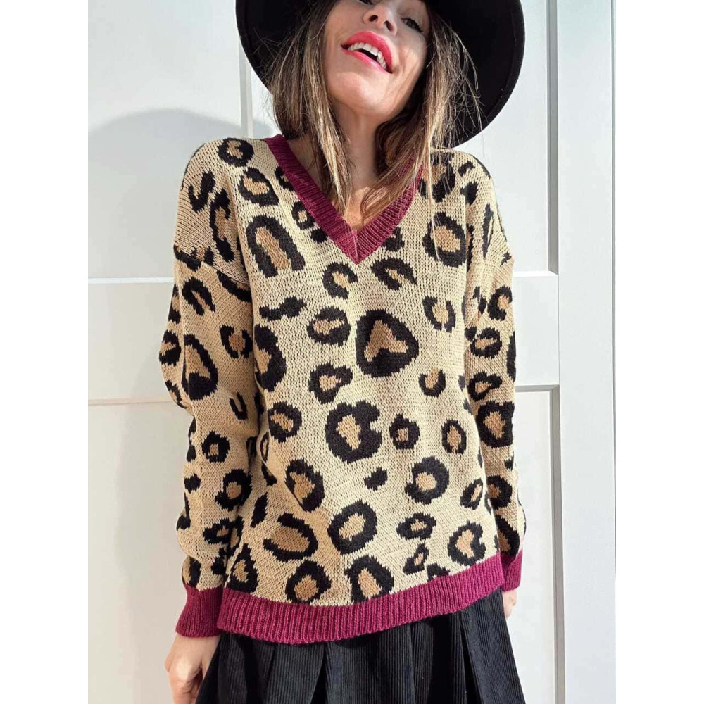 Jersey de Pico Print KERMESSE Camel/Berenjena HEVE