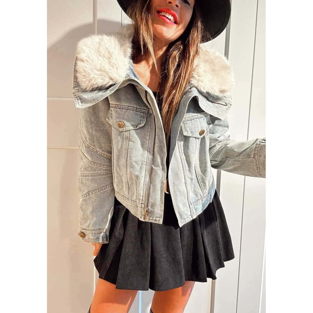 Cazadora Vaquera Sobrecuello Pelo KEEGAN Blue Jean HEVE