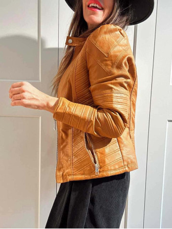 Cazadora Biker Polipiel VIPER Ocre HEVE