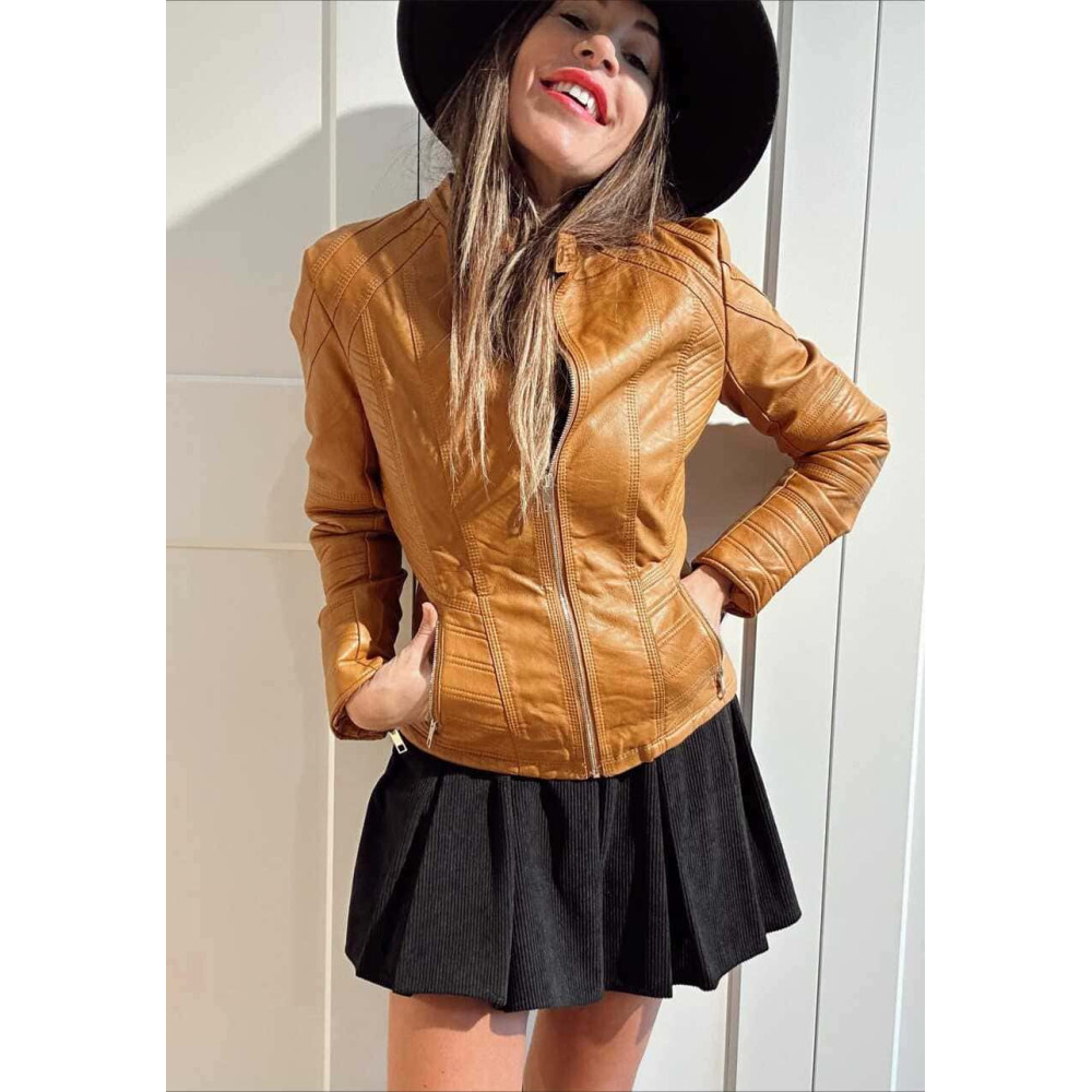 Cazadora Biker Polipiel VIPER Ocre HEVE