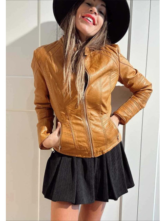 Cazadora Biker Polipiel VIPER Ocre HEVE