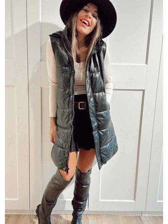 Chaleco Largo Polipiel FURY Negro HEVE