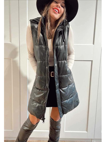 Chaleco Largo Polipiel FURY Negro HEVE