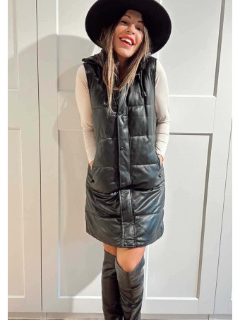 Chaleco Largo Polipiel FURY Negro HEVE