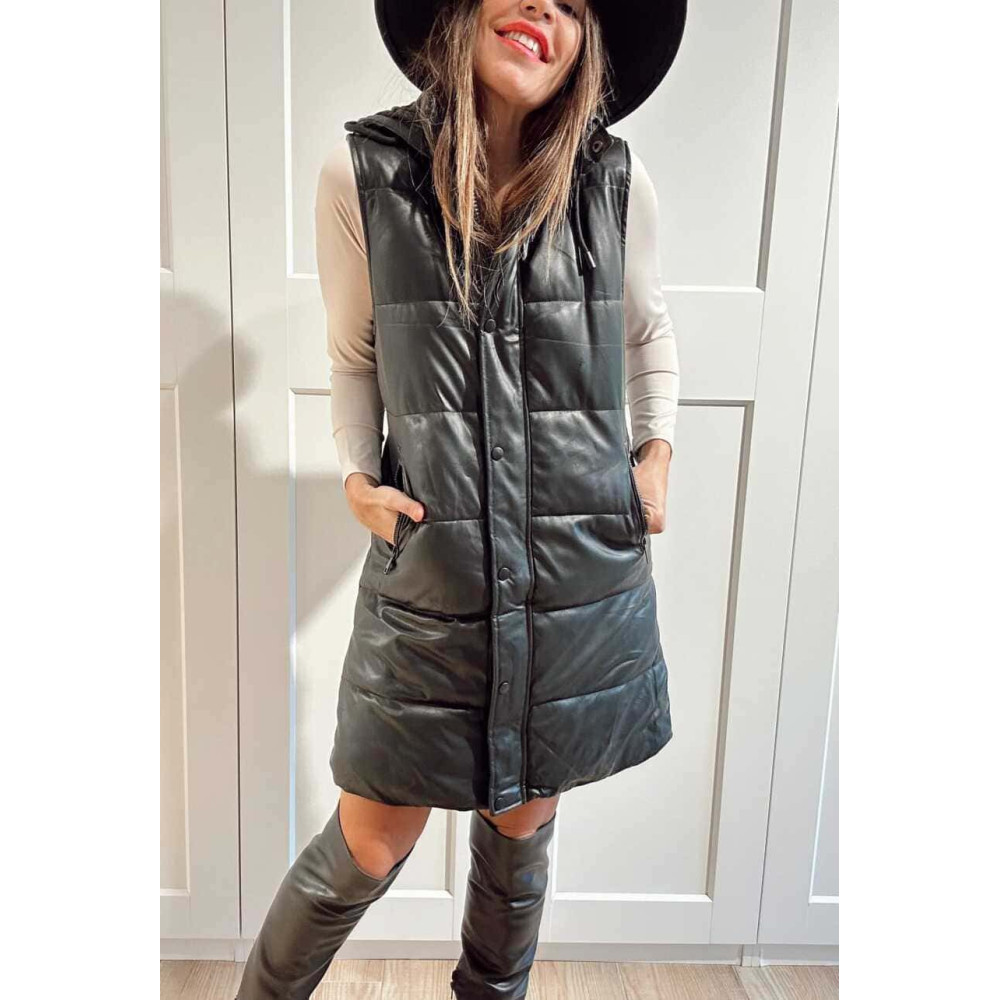 Chaleco Largo Polipiel FURY Negro HEVE