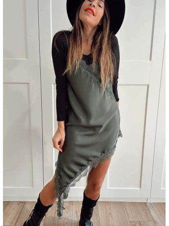 Vestido Lencero Asimétrico MYSTHARA Verde Militar HEVE