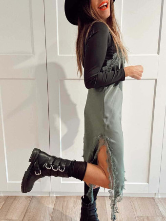 Vestido Lencero Asimétrico MYSTHARA Verde Militar HEVE