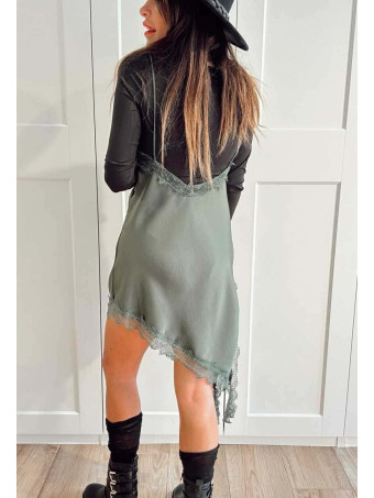 Vestido Lencero Asimétrico MYSTHARA Verde Militar HEVE
