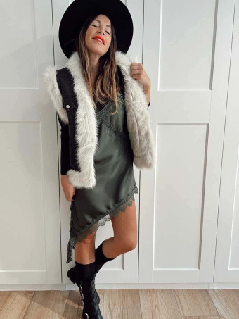 Vestido Lencero Asimétrico MYSTHARA Verde Militar HEVE