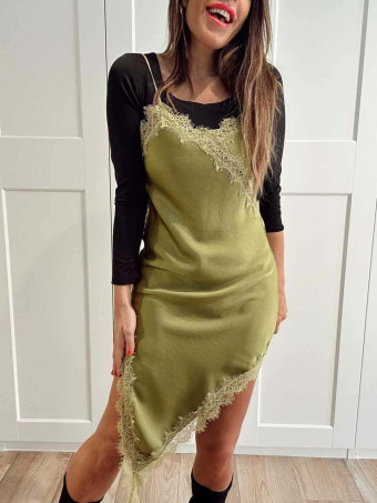 Vestido Lencero Asimétrico MYSTHARA Pistacho HEVE