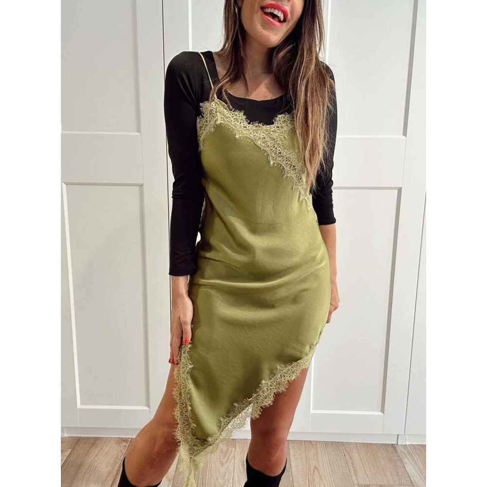 Vestido Lencero Asimétrico MYSTHARA Pistacho HEVE