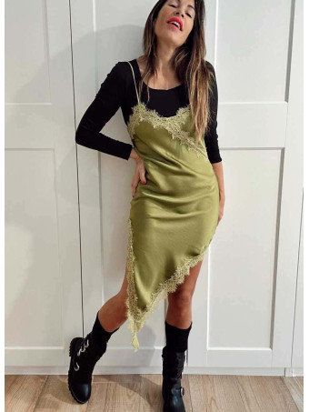 Vestido Lencero Asimétrico MYSTHARA Pistacho HEVE