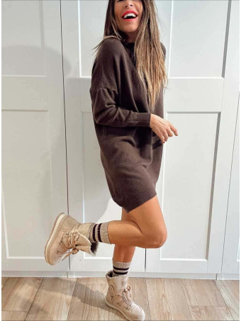 Vestido Básico Punto DEYLAN Marrón HEVE