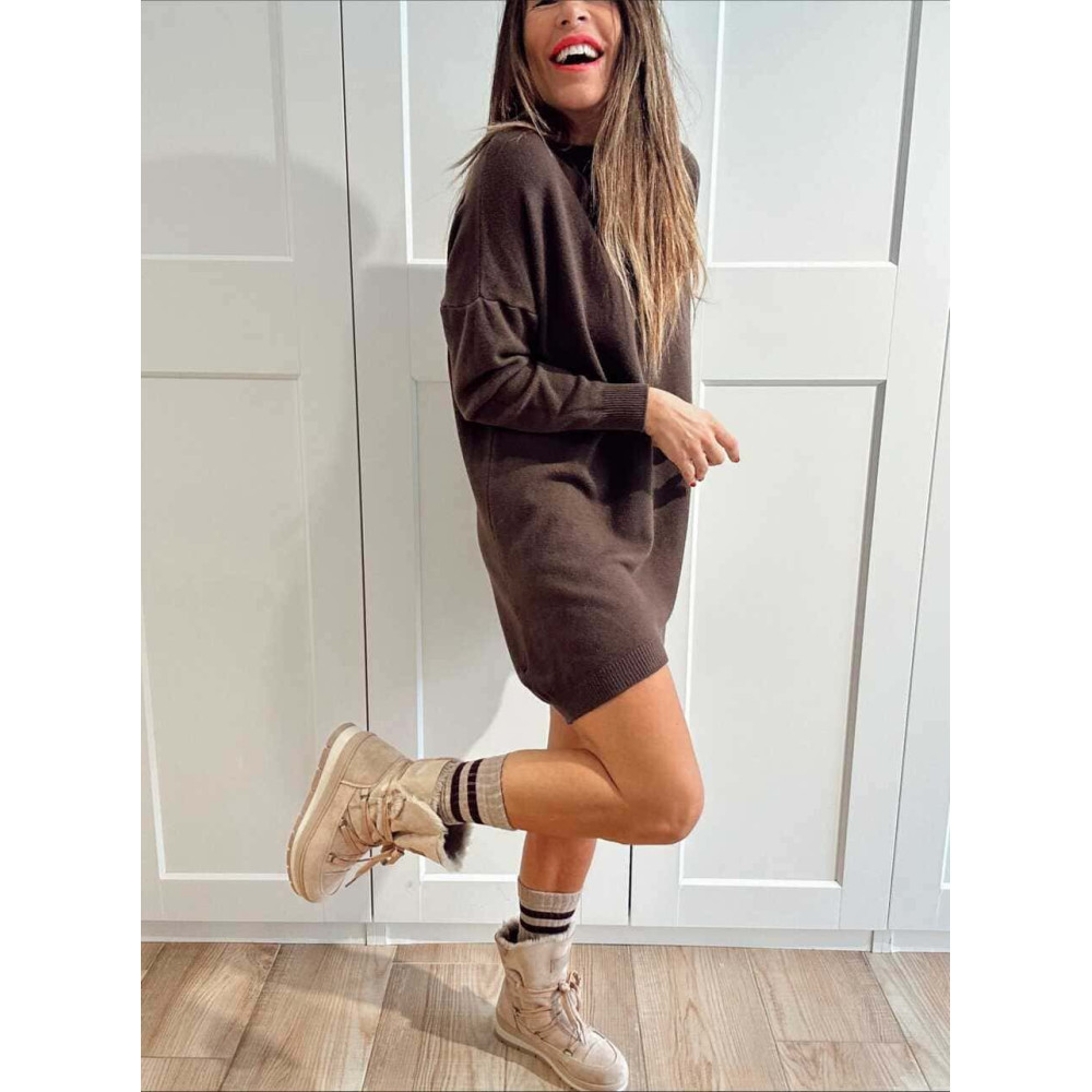 Vestido Básico Punto DEYLAN Marrón HEVE