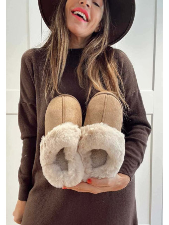 Zueco Home Pelo LENNY Taupe HEVE