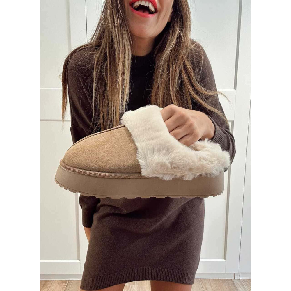 Zueco Home Pelo LENNY Taupe HEVE