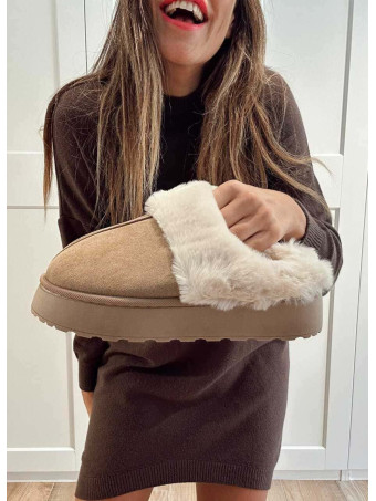 Zueco Home Pelo LENNY Taupe HEVE