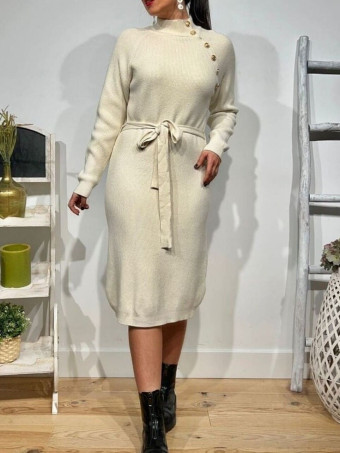 Vestido Punto Botones ISOLA Beige HEVE