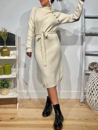 Vestido Punto Botones ISOLA Beige HEVE