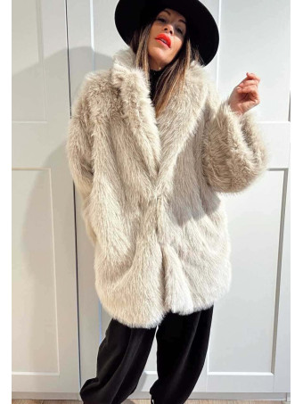 Abrigo Corto Efecto Pelo GIVRÉE Beige HEVE