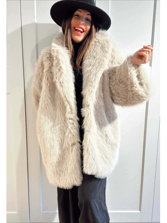 Abrigo Corto Efecto Pelo GIVRÉE Beige HEVE