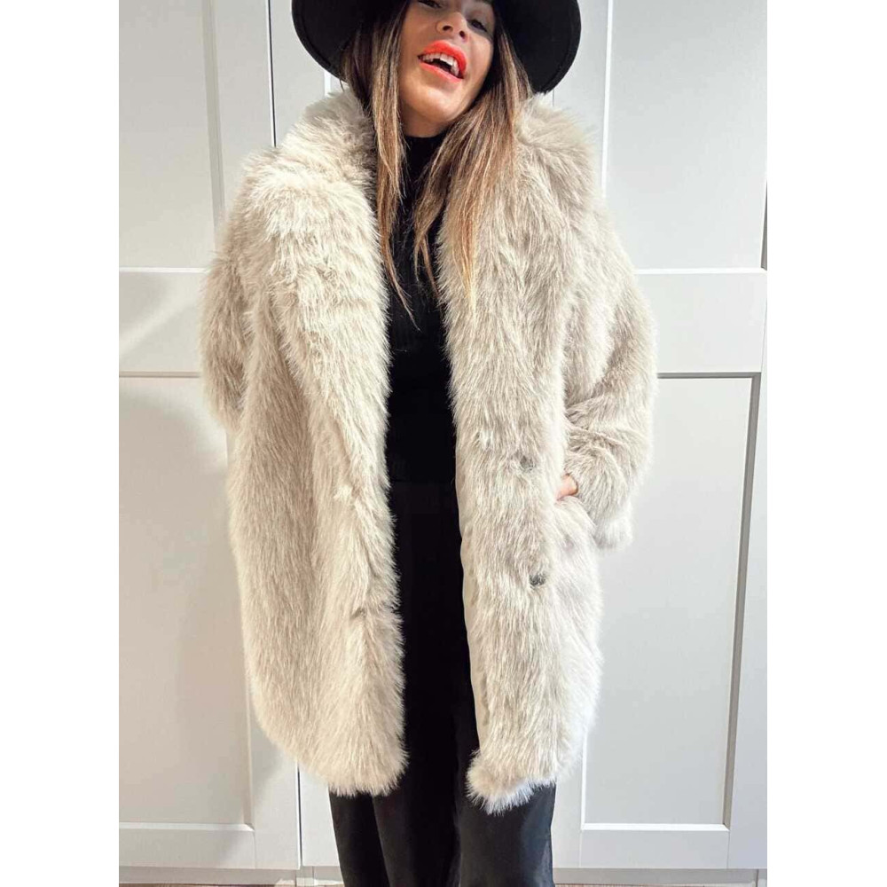 Abrigo Corto Efecto Pelo GIVRÉE Beige HEVE