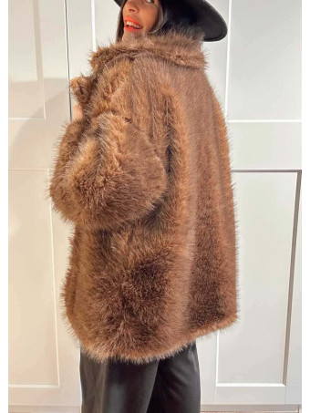 Abrigo Corto Efecto Pelo SYRHAL Marrón HEVE