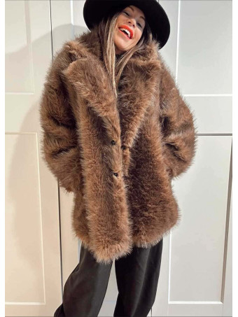 Abrigo Corto Efecto Pelo SYRHAL Marrón HEVE