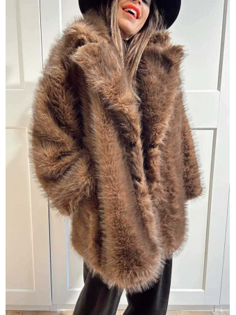 Abrigo Corto Efecto Pelo SYRHAL Marrón HEVE