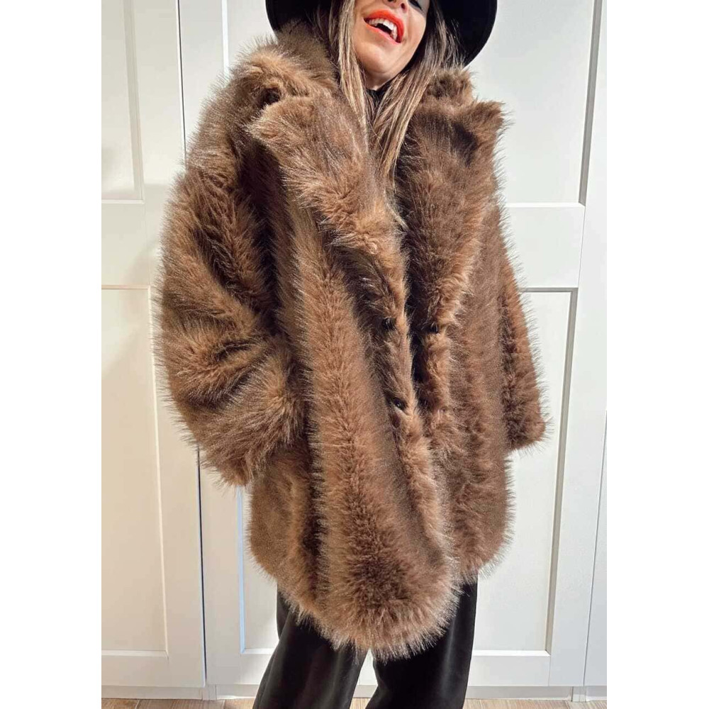 Abrigo Corto Efecto Pelo SYRHAL Marrón HEVE