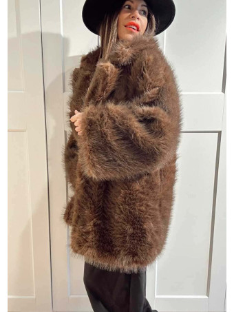 Abrigo Corto Efecto Pelo SYRHAL Marrón HEVE