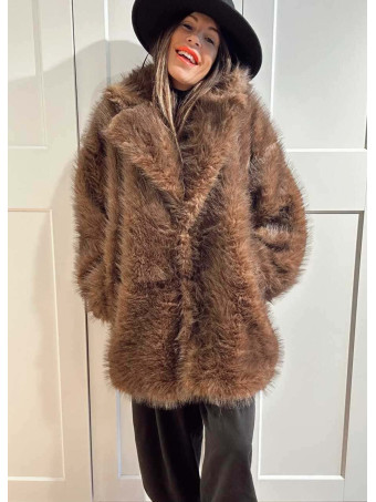 Abrigo Corto Efecto Pelo SYRHAL Marrón HEVE