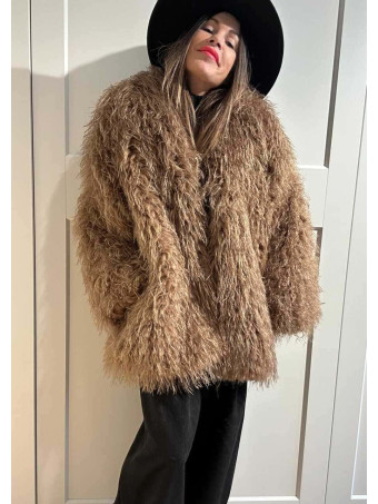 Abrigo Corto Pelo Rizado KALYSSEN Camel HEVE