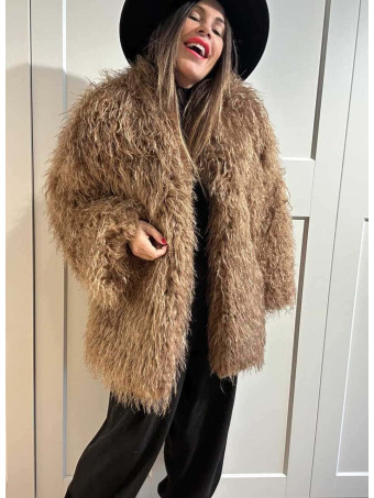 Abrigo Corto Pelo Rizado KALYSSEN Camel HEVE