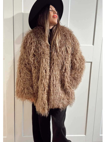 Abrigo Corto Pelo Rizado KALYSSEN Camel HEVE