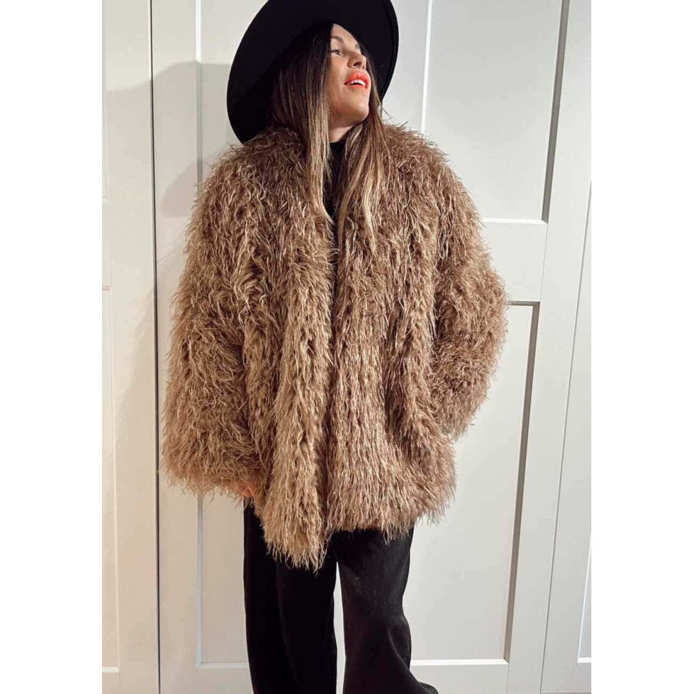 Abrigo Corto Pelo Rizado KALYSSEN Camel HEVE