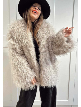 Abrigo Corto Pelo Rizado KALYSSEN Taupe HEVE