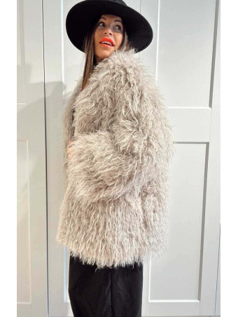 Abrigo Corto Pelo Rizado KALYSSEN Taupe HEVE