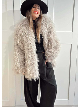 Abrigo Corto Pelo Rizado KALYSSEN Taupe HEVE