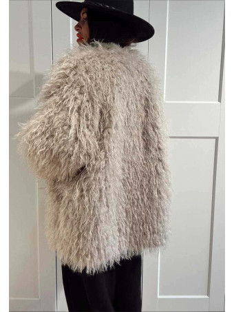 Abrigo Corto Pelo Rizado KALYSSEN Taupe HEVE